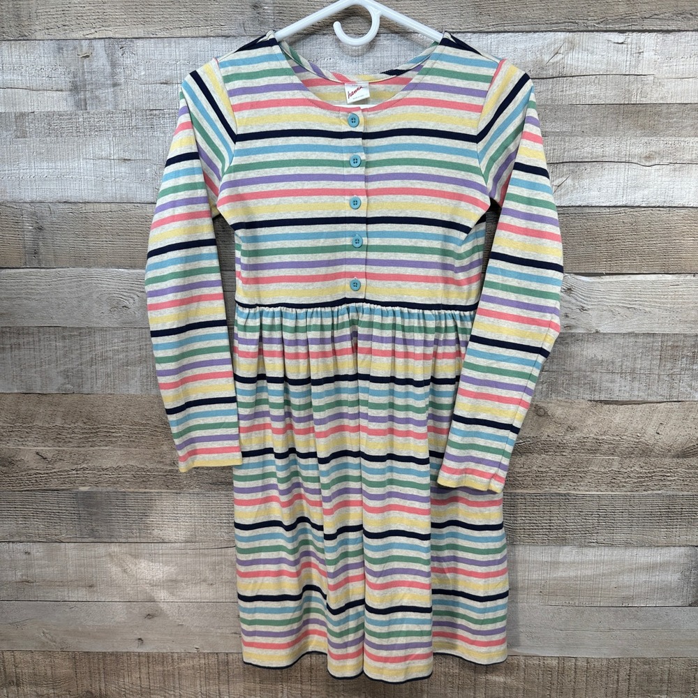 Hanna Andersson Girls Striped‎ Long Sleeve Dress Size 140 cm Multicolor Cotton